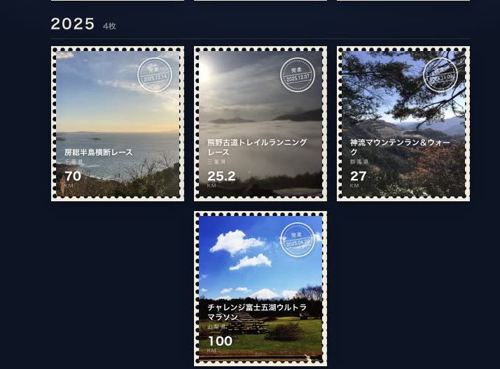 年ごとに記録が並んだ一覧画面